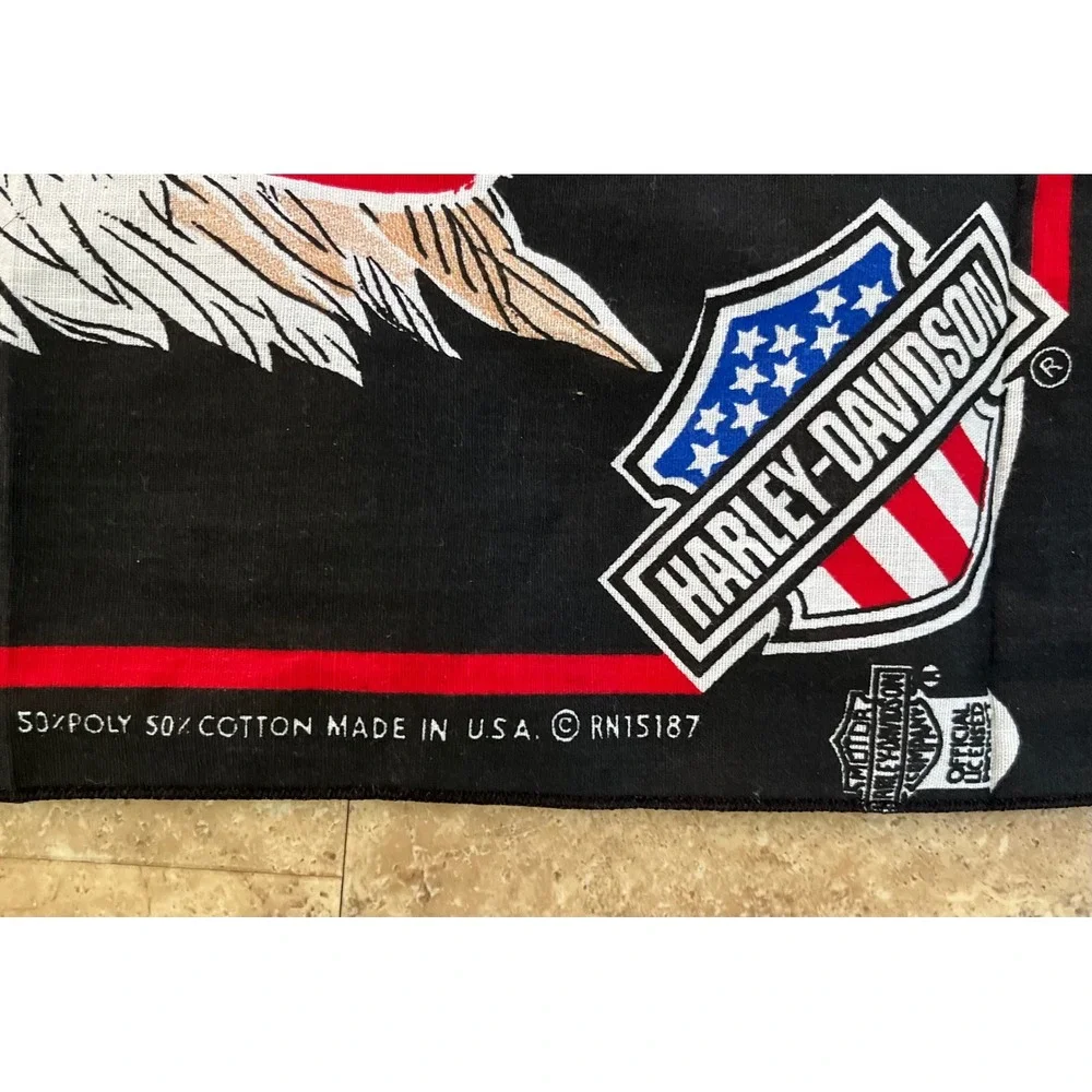 Vintage Harley Davidson Bandana Harley Rules Eagle Black Cotton Blend USA Made